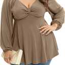 Womens Plus Size Tops Long Sleeve Twist Knot V Neck Shirts Casual Loose Tunic Blouse Fall and Winter (XXXL)
