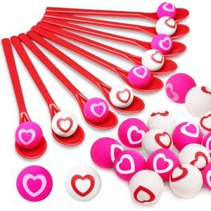 30 Pack Valentine Spoon Relay Race Toy Set, Balance Relay Games for Kids, Heart Ball and Spoon Race Game for Boys, Girls, Adults, Indoor Outdoor Decorations, Party Supplies