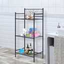 3-Tier Metal Shelf Free Standing Bathroom Tower Storage Rack Corner Rack for Bathroom Laundry Kitchen Office, with 4 Pieces Coat Hook, Black