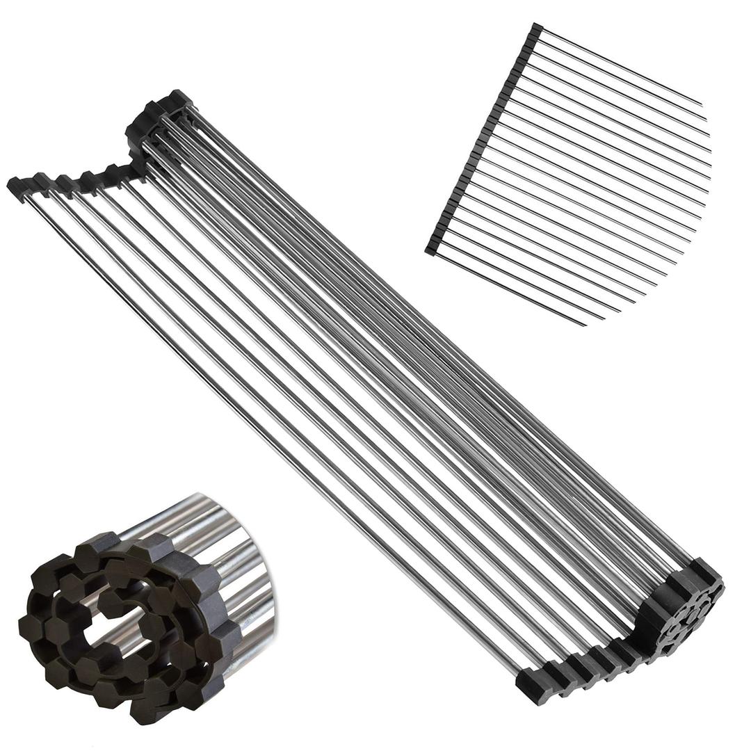 Roll Up Dish Drying Rack 17.7" x 16" - Over The Sink for Kitchen Counter, Foldable SUS304 Stainless Steel Dish Drying Rack for Cups, Utensils, Fruits, Vegetables