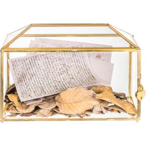 NCYP 12.6" x 5.9" x 9" Glass Wedding Cards Box with Slot and Lock for Party Reception, Centerpiece, Home Decorative, Gold (Glass Box Only) Slot Length 7.3 Inches