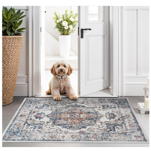 Hallway Washable Runner Rug - 2x3 Kitchen Rugs Entryway Rug Runner Vintage Soft Floor Mat Non Slip Indoor Farmhouse Carpet for Bathroom Living Room Bedroom (2 X 3, Brick)