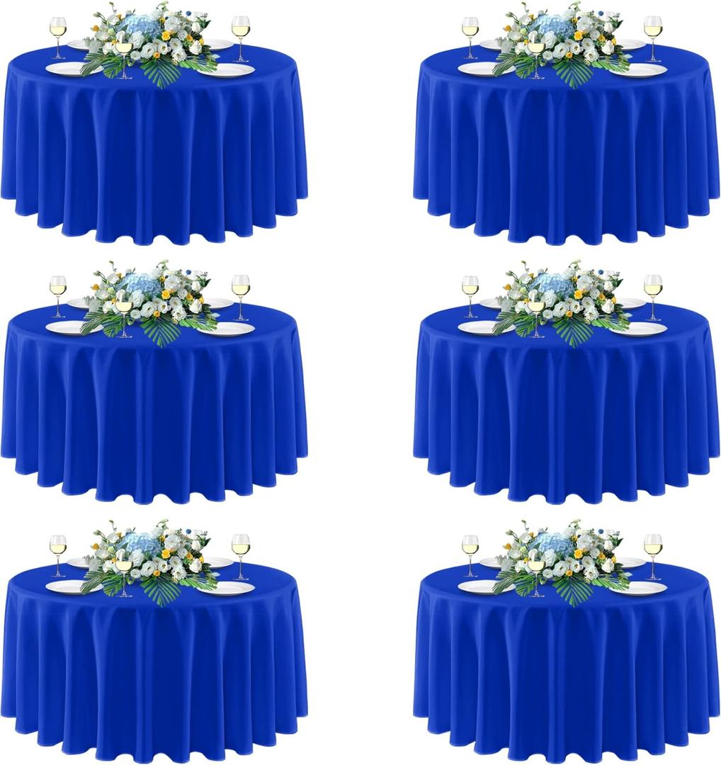 sancua Royal Blue Round Tablecloths 120 Inch, 6 Pack - Circle Fabric Cloth Table Cloths for Independence Day Wedding Party Banquet Birthday, Washable Polyester Table Cover (Fit 30-72 Inch Tables)