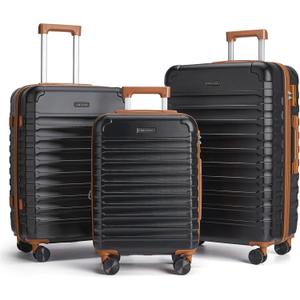 LIGHT FLIGHT Luggage Sets, 3 Piece Durable Suitcase Set with Spinner Wheels, 3 Pcs Hardside Lightweight luggage with TSA Lock, Large Checked Travel Suitcases, 20/24/28 Inch,Black/Brown