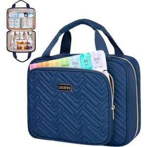 Leudes Travel Pill Bottle Organizer,Medicine Organizer and Storage,Home Medication Bag, Cases,Carrier for Pills,Vitamin,Fish Oil,Supplements for Women and Men (Medium, Blue)