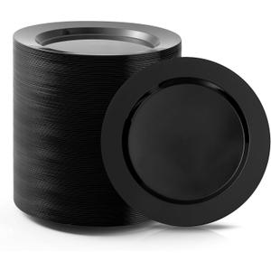 Bestluck 100PCS Black Plastic Dessert Plates 7inch, Premium Hard Disposable Plates for Party, Wedding