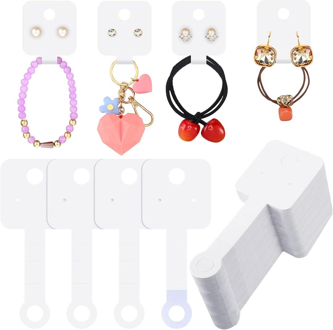 500 Pcs Necklace & Bracelet Display Cards Self Adhesive Jewelry Packaging Hanging Display Kraft Selling Cards Bulk for Earring Hairband Scrunchies Choker Keychain Small Business Supplies(White)