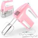 Hand Mixer Electric, 5-Speed Powerful 400W Motor, Hand Mixer Electric Handheld, Handheld Mixer with Turbo Boost & Storage Case, 2x Flat Beaters, 2x Dough Hooks, 1x Whisk for Baking (Pink)