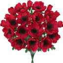 Hollyone 10 Heads Red Poppy Flowers Artificial 2Pcs Fake Poppies Flowers Bouquets with 7 Heads Full Bloom Poppy & 3 Buds Bouquet Stems Faux Floral Flower Arrangement for Party Table Home Decoration