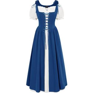 SCARLET DARKNESS Renaissance Costume Women Peasant Medieval Dress Short Sleeve Maxi Fairy Dresses with Pockets (Medium, Royal Blue)