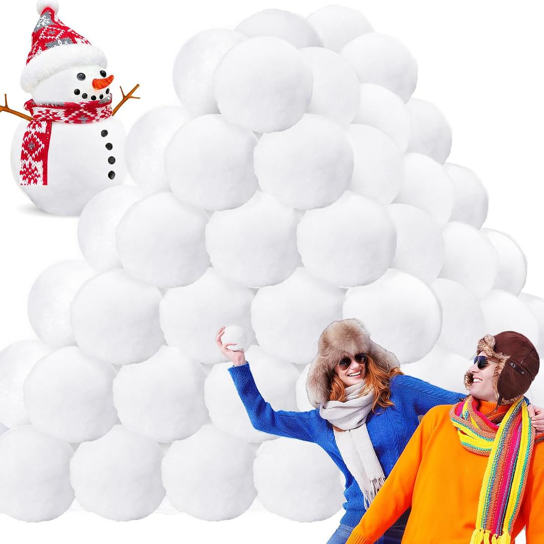 60Pcs 3 Inch Fake Snowballs,Plush Artificial Snow White Balls Indoor Snowball Fight for Winter Outdoor Throwing Game,Christmas,Party Decoration