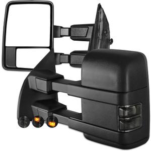 AERDM Towing Mirrors Fit for 1999-2016 Ford F250 F350 F450 F550 Super Duty Tow Mirror Smoked Signal Light Manual glass Telescoping Folding Side Mirrors Pair Set Black
