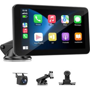 Wireless Apple Carplay Screen for Car, 7" HD Touchscreen with Portable Apple Carplay & Android Auto