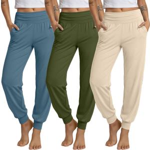 Ficerd 3 Pack Women's Lounge Pants Cozy Yoga Joggers with Pockets High Waisted Workout Lightweight Sweatpants Loose Fit Pants (M)