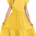 Haloumoning Girls Dresses Kids Summer Double Layer Ruffle Sleeve Dress (Yellow, S)