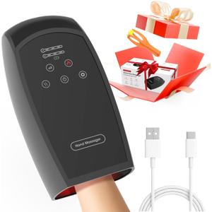Hand Massager with Heat and Compression, Cordless Hand Massager for Arthritis and Carpal Tunnel, Pressure Point Therapy for Arthritis, Gift for Women & Men (Black)