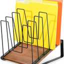 HULISEN Inclined Desk File Organizer, 5-Section Vertical File Folder Holder Stand, Metal File Sorter Rack with Wooden Base, Desktop File Organizer for Office Classroom Home Workspace