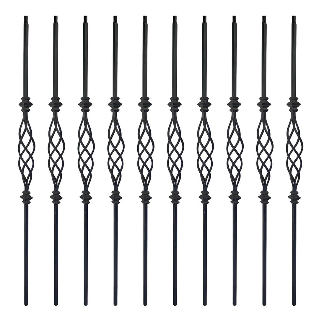 10 pcs Balusters for Staircase Interior Stair Spindles 1/2" Square Iron Balusters - Hollow Big Basket Stair Balusters (Real Satin Black), E09