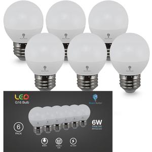 Bluex Bulbs 6 Pack G16 LED Light Bulbs - 6W 550 Lumens 3000K Warm White E26 Base 120V - Mini LED Light Bulbs Suitable for Chandelier, Signs, Floor Lamps, Nightlights & Kitchens Type G Short Light Bulb