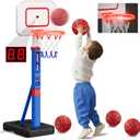 HYES Toddler Basketball Hoop with Scoreboard/LED Basketball Rim/4 Balls, 55" Height Adjustable Basketball Hoop for Kids 35, Indoor Outdoor Sport Toys Birthday Gifts for Baby Boys Girls