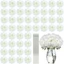 Yunsailing 100 Pcs Artificial Hydrangea Flowers Hydrangea Flower Heads with Stems Silk Faux Hydrangea Flowers for Wedding Centerpiece Fake Bouquet Home Indoor Garden Party Decoration (White)