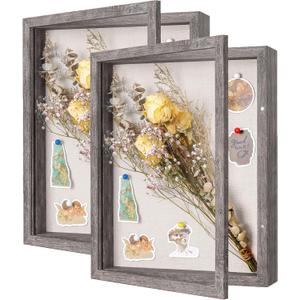 2 Packs 11x14 Shadow Box Frame with Linen Back - Sturdy Rustic Memory Display Case of Flower, Pictures, Medals and More, Rustic Gray