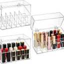 Foraineam 3 Pack Lipstick Holder Organizer with Lid, 18 Spaces Clear Acrylic Lipstick Display Stand Container, Dust-proof Beauty Makeup Storage Case for Cosmetic Dresser Vanity Cabinet Display
