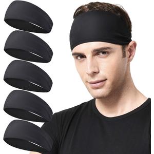 Mens Running Headband,5Pack,Mens Sweatband Sports Headband for Running,Cycling,Basketball,Yoga,Fitness Workout Stretchy Unisex Hairband (5 Black)