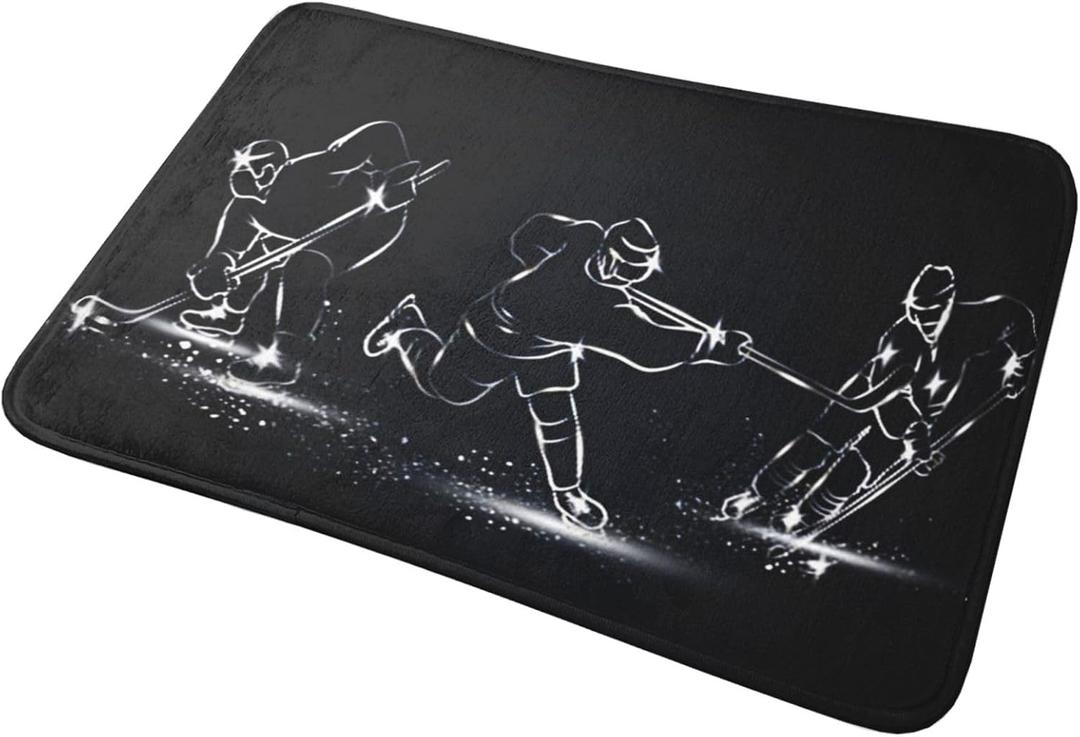 Ice Hockey Bathroom Rugs Bath Rug 16 x 24 Inches, Non Slip Bath Carpet, Area Mat Home Decor Accessories for Shower Floor Tub Bedroom Kitchen, One Size