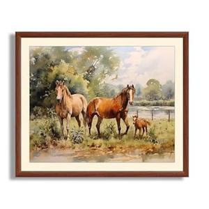 Art Shoppe Framed Print Wall Art, Vintage Wall Dcor for Living Room, Bedroom, Office, High-Resolution Image on Premium Art Paper, 3/4" Frame with Plexiglass Front, Ready to Hang, 17"x21" (Brown Foals)
