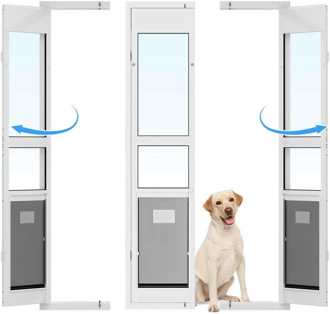 Dog Door for Sliding Glass Door with Magnetic Flat, Installed on Either Left or Right SideSliding Door Pet Doggie Door Insert with Lock, Adjustable Height No-Cut Required Doggy Door, Extra Large 14.5''23.4'' Flap Size