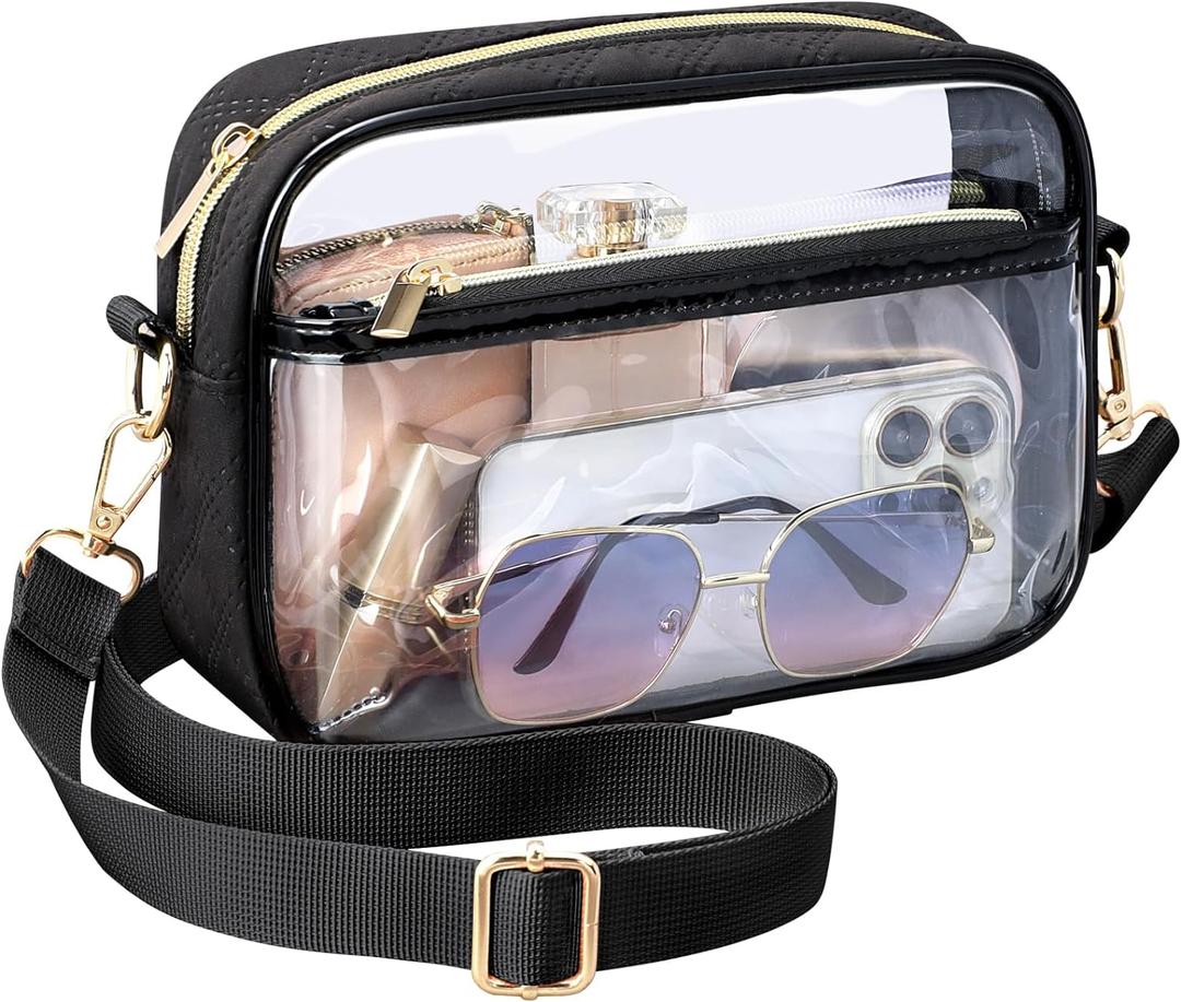 PACKISM Clear Bag for Stadium Events - Clear Purses for Women Stadium Crossbody Concert Bag for Game Day Sports, Festival (Blazing Black)