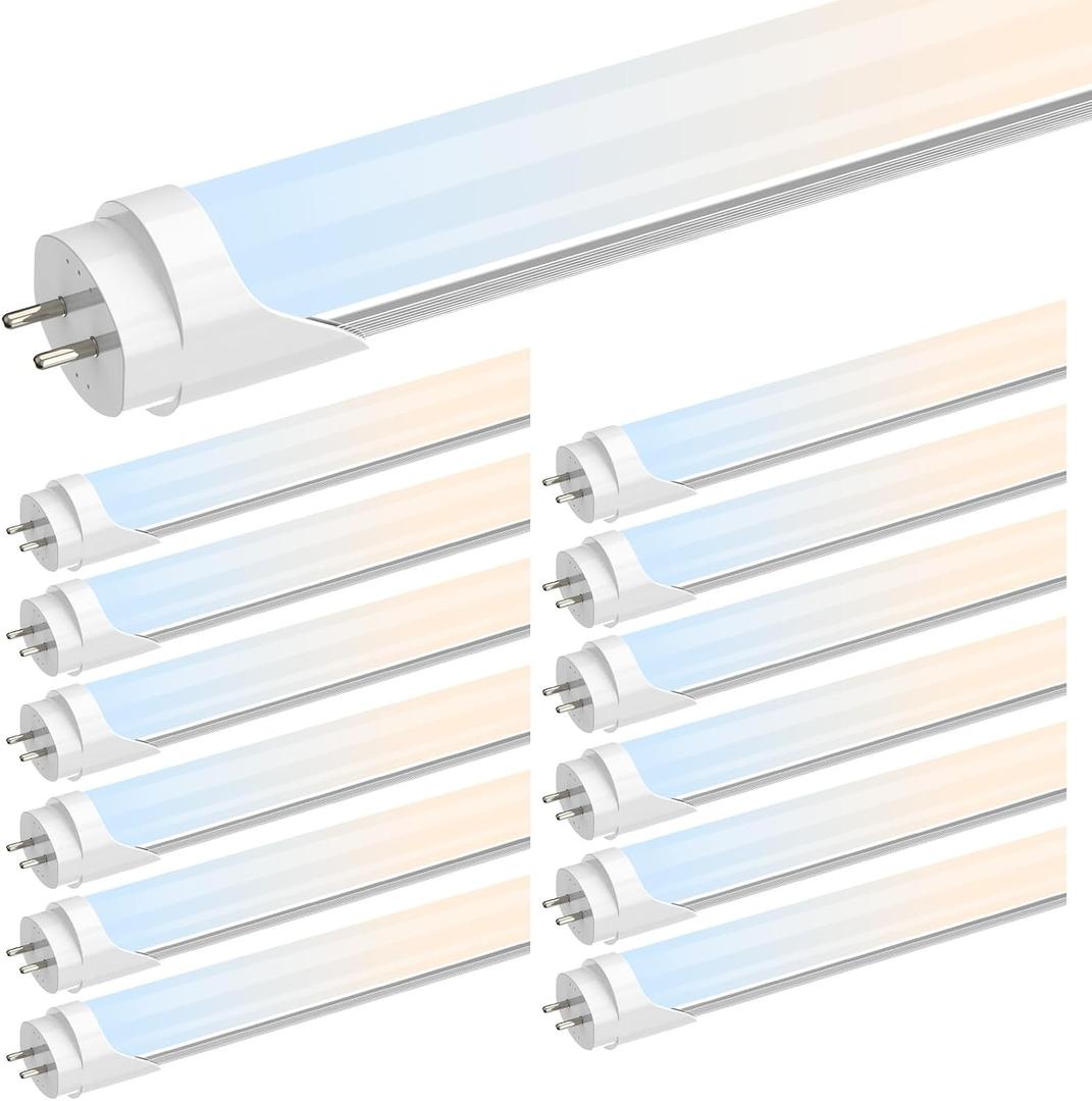 T8 LED Bulbs 4 Foot, LED Tube Lights 4ft Type A+B, 24W, 3200LM, 6 CCT(3000K-6500K) Plug and Play or Ballast Bypass, Fluorescent Light Bulb 48 Inch T10 T12 Tube Replacement, Dual-Ended, Frosted,12 Pack