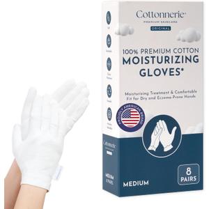 8 Pairs Cottonnerie Original Cotton Gloves for Dry Hands Sleeping, Moisturizing Gloves Overnight, Hand Moisturizer Gloves, Moisture Gloves for Dry Hands Overnight, Sleeping Gloves, Medium