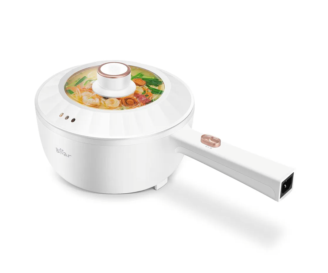 Bear Hot Pot Electric, 2L Multifunctional Portable Cooking Pot, 1000W Rapid Noodles Electric, Non-Stick Frying Pans for Steak, Egg, Ramen, Oatmeal With Dual Power Adjustment