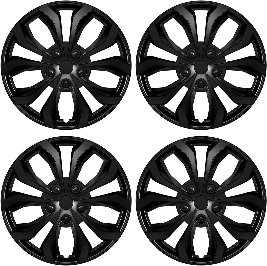 4-Pack Universal Hubcaps Replacement R17 17 inch, Steel Wheel Rim Cover for Most Cars Trucks Sedans SUV, 17" 17 in Wheel Covers Hub Caps (Bright Black Color)