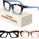 Reading Glasses for Women-3Pack Blue Light Blocking Fashion Readers with Spring Hinge Computer Square Eyeglasses (A01-mix1)