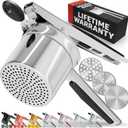 PriorityChef Large 15oz Potato Ricer With 3 Discs, Heavy Duty Stainless Steel Potato Ricer for Mashed Potatoes, Potato Masher, Press and Ricer Kitchen Tool, Black