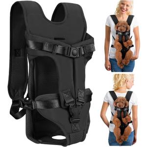 Dog Carrier Backpacks, Adjustable Dog Backpack Carrier, Legs Out Easy-fit Dog Chest Carrier for Medium Small Dogs, Hands Free Dog Front Carrier for Hiking, Cycling, Black, Large 