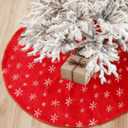 Sayrrame Christmas Tree Skirt, 48 Inch Red Luxury Faux Fur & Silver Sequin Snowflakes, 4ft Xmas Tree Skirt for Holiday Tree Ornaments Christmas Party Home Decorations