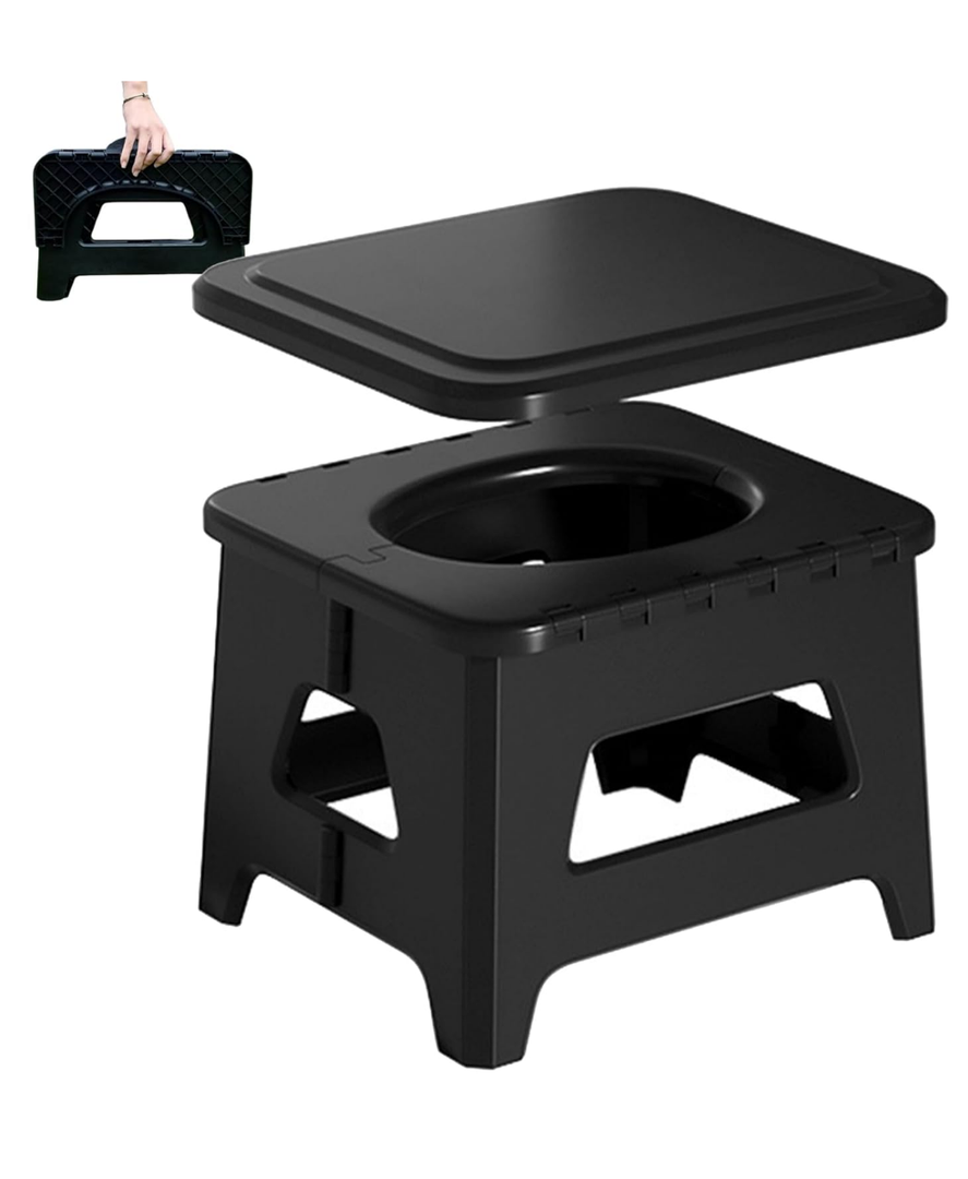 100kg Load Capacity Travel Potty, Foldable PP Portable Toilet for Adults with Lid as Stool Black for Camping, Picnic, BBQ, Outdoor