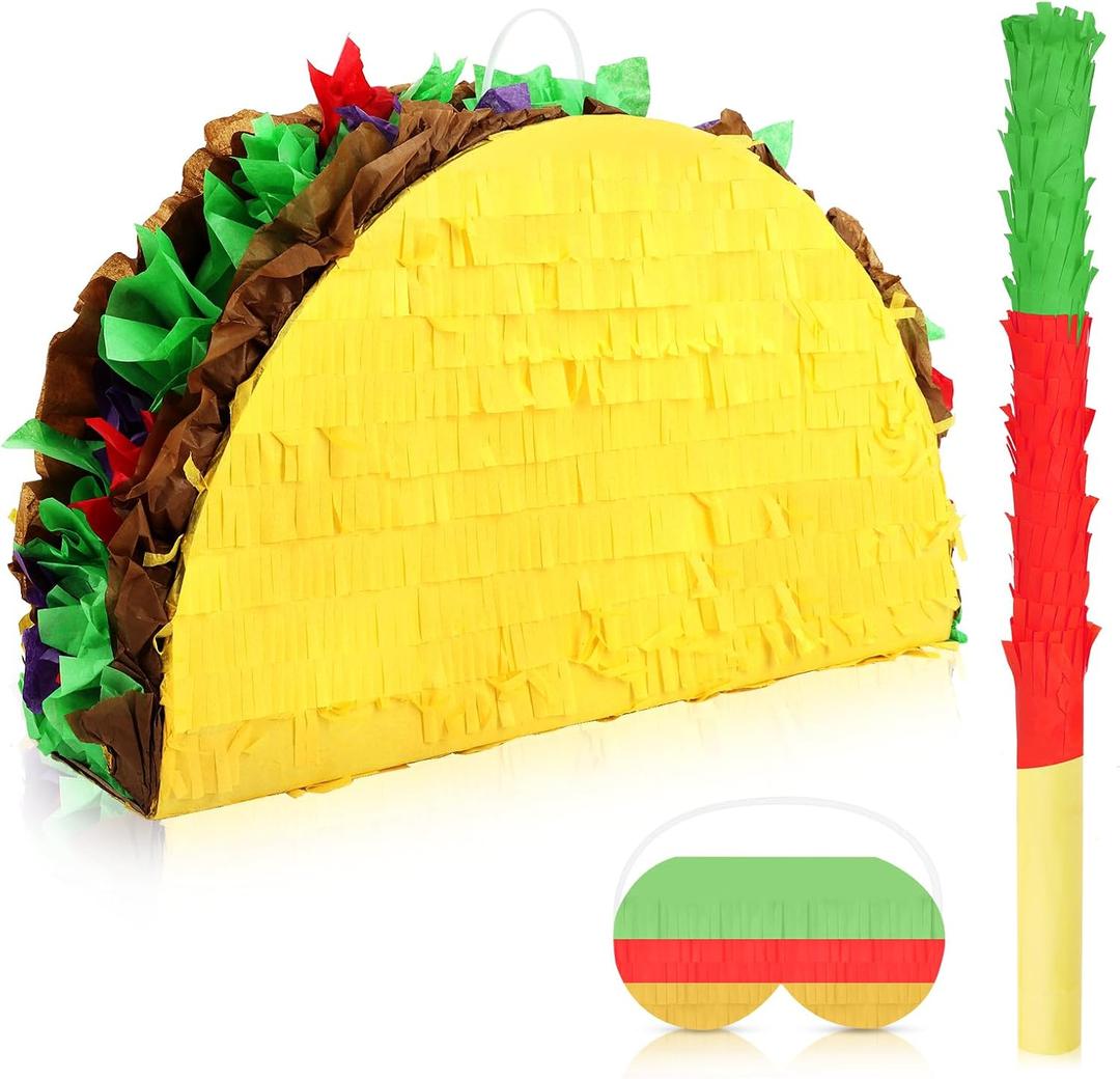Taco Pinata Mexican Pinata Game with Stick Blindfold for Taco Birthday Party Decorations Mexican Themed Party Supplies Carnival Party Supplies
