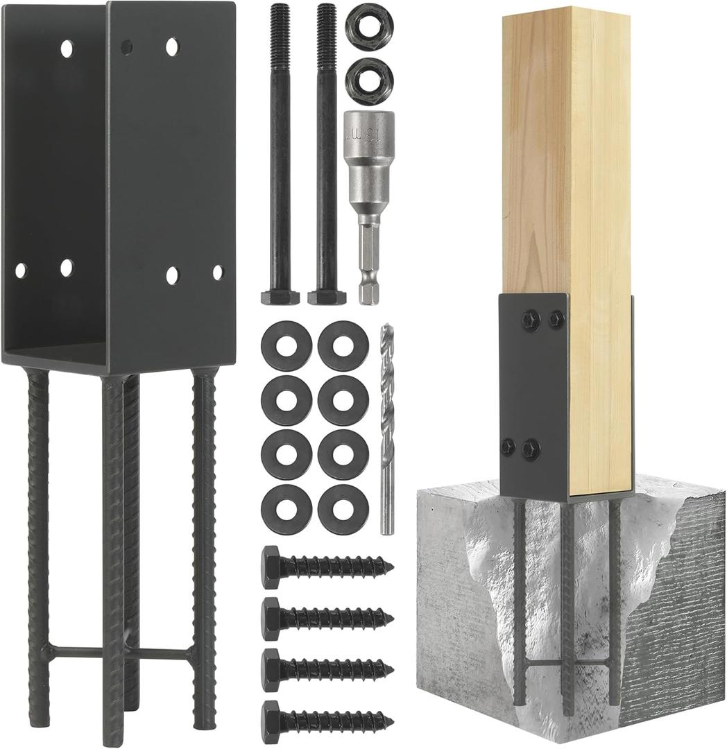 1 Pack Heavy Duty Stainless Steels U-Shape 4"x4"(Actual 3.5"x3.5") Wet Concrete Fence Post Holder, Psot Base, for Fence, Deck Railing, Pergola Wood Post Bracket Anchor (Dark Grey)