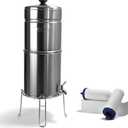 Pro One Gravity Water Filter System - NSF Certified, Removes Fluoride & Chlorine, Stainless-Steel Portable or Countertop Dispenser for Home, Camping & Travel (3 Gallon) with Two 7 Filter