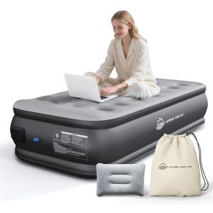 JUITOY Twin Air Mattress with Built in Pump, 18" Upgraded One-Touch Inflatable Airbed for Home, Camping Guests, Portable Blow Up Mattress, 440lbs Capacity