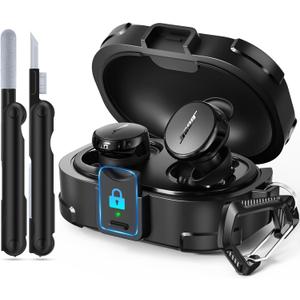 Safety Lock Case for Bose QuietComfort Earbuds Case(2024),Military-Grade Drop Protection Hard Case Cover for Bose New QuietComfort Bluetooth Earbuds with Cleaning Kit&Carabiner(Charger not Included) (Black)