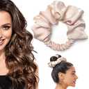 Heatless Curling Scrunchie, Heatless Hair Curler to Sleep In, No Heat Curls for Long Hair, Soft Sleep Hair Roller (Beige)