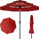10ft 3 Tier Patio Umbrella, Outdoor Market Table Umbrella with UPF 50+ Vented Canopy, 8 Sturdy Ribs, Easy Push Button Tilt and Crank, Windproof for Deck, Pool, Backyard and Garden