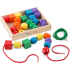 Melissa & Doug Primary Lacing Beads - Educational Toy With 30 Wooden Beads and 2 Laces For Toddlers, Fine Motor Skills Lacing Toys For Toddlers And Kids Ages 3+
