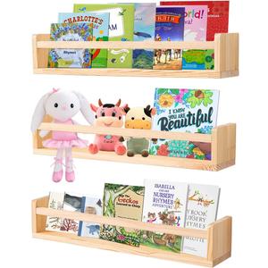 AZSKY Nursery Book Shelves 24 Inch Rustic Natural Wood Floating Shelves,Wall Book Shelves for Farmhouse,Bathroom Dcor,Kitchen Spice Rack or Book Shelf Organizer for Home Dcor,a Set of 3 Same Sizes